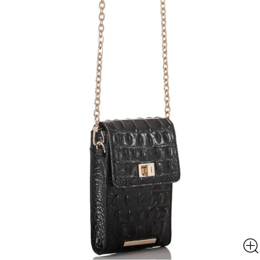 Brahmin Black Croc-Embossed Crossbody with Gold Chain
